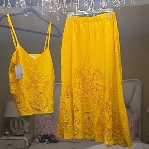 Misa Los Angeles Yellow Embroidered Two-Piece Skirt Set Size M